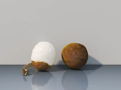 Fresh Taro Root Vegetable With Peeled White Flesh And Whole Brown Skin On Gray Surface 3d model