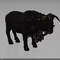 Black Bull With Rough Textured Body And Decorative Horns Red Patch Artistic Model