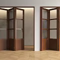 Wooden Folding Doors With Glass Grid Panels In Modern Interior Space