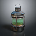 Vintage Metallic Decorative Lantern Furniture With Green Glass Panel And Sturdy Top Handle Design