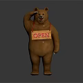 Decorative Brown Bear Statue In Saluting Pose Holding Wooden OPEN Sign