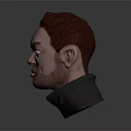 Detailed 3D Character Head Model With Red Hair Beard Green Collar And Serious Expression