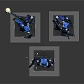 Game And Movie Robot Characters In Blue Metallic Design With Weapons And Black Bases
