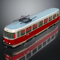 Vintage Red And White Tram With Pantograph On Roof And Number 575