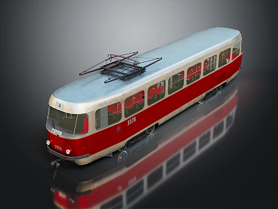 Vintage Red And White Tram With Pantograph On Roof And Number 575 3d model Vintage Red And White Tram With Pantograph On Roof And Number 575 3d model