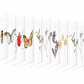 Various Watercolor Flowers And Plants Arranged In Wavy Grid Pattern