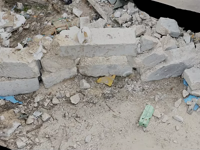 Rubble Pile With Gray Bricks Scattered Small Stones And Blue Green Debris 3d model