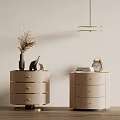 Modern Light Bedside Tables With Three Drawers Gold Handles Dried Flowers Books And Vintage Clock
