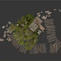 Rustic Outdoor Wooden Scene Design With Tree Fences Pavilion And Planks