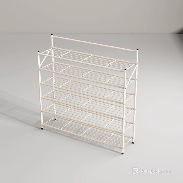 White Metal Frame Shoe Rack With Multiple Tiers And Open Design 3d model 