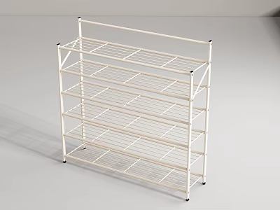 White Metal Frame Shoe Rack With Multiple Tiers And Open Design 3d model