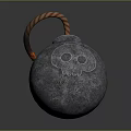Metallic Hand Grenade With Wooden Handle And Lit Fuse Textured Surface