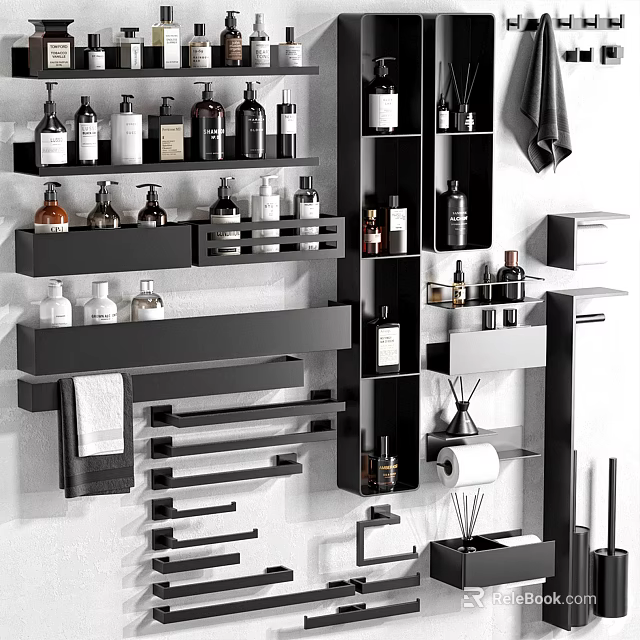 Modern Bathroom Accessories With Wall Mounted Shelves Towel Racks And Storage Organizers 3d model 