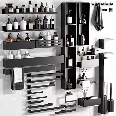 Modern Bathroom Accessories With Wall Mounted Shelves Towel Racks And Storage Organizers 3d model