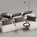 Modern White Sectional Sofa With Gray Cushions And Small Side Table 3d model