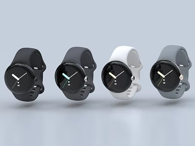 Modern Smart Watches With Round Dial Black White Gray Silicone Strap Sleek Design 3d model