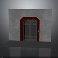 Metal Door With Red Frame On Gray Wall And Control Panel 3d model