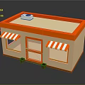 Cute Small Shop Model With Orange Roof Red White Striped Awnings And Beige Walls