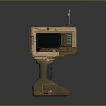 Handheld Sci Fi Device With Green Screen Brown Beige Casing Handle And Antenna