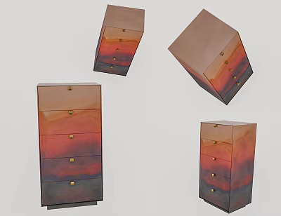 Modern Design Console Side Cabinet With Gradient Color Drawers And Golden Handles For Home Entryway 3d model