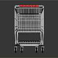 Metal Shopping Cart With Red Handle Multi Layer Design Wheeled Retail Equipment