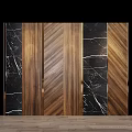 Modern Interior Design With Wooden Herringbone Panels Black Marble Veins And Golden Trim