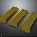 Three Shiny Golden Gold Bars Displayed On Dark Background With Inscriptions