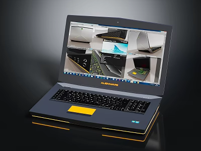 CLEVO Laptop Displaying Multiple Electronic Device Models On Screen With Black And Yellow Design 3d model