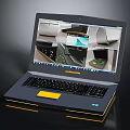 CLEVO Laptop Displaying Multiple Electronic Device Models On Screen With Black And Yellow Design 3d model