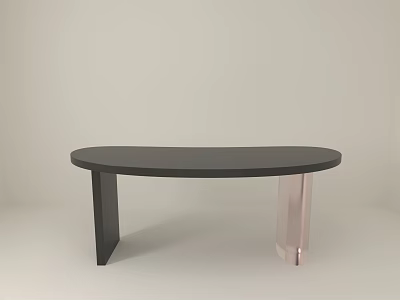 Sleek Modern Office Desk Featuring Oval Black Tabletop And Rose Gold Legs 3d model