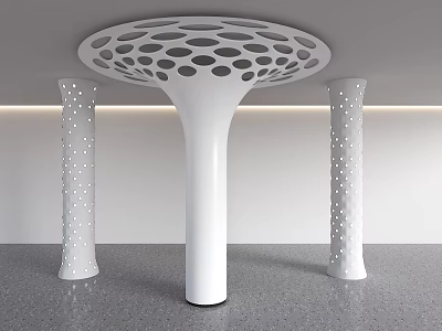 Stylish Modern Columns With Perforated Patterns And Central Round Top Design In Interior Space 3d model