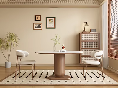 Middle Style Restaurant Round Dining Table and Chair 3d model