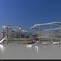 Playground Equipment With Circular Structures Yellow Platforms Slide And Net Climbing 3d model