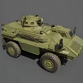 Military Green Armored Vehicle Featuring Large Tires Antenna And Observation Windows