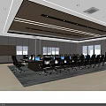 Modern Conference Room With Large Table Black Chairs Computers And Ceiling Decor 3d model
