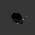Game Movie Character In Black Red Outfit With Conical Hat Mechanical Armor And Dynamic Stance