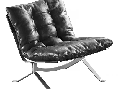 Modern Black Leather Leisure Chair with Padded Cushion and Metal Frame Design 3d model