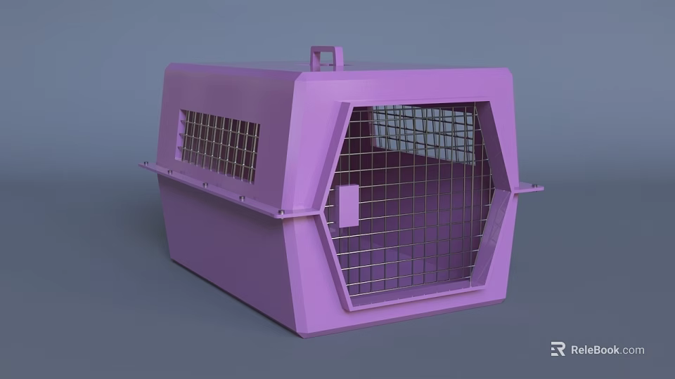 Purple Rectangular Pet Cage With Mesh Door Top Handle And Sturdy Structure For Small Animals 3d model 