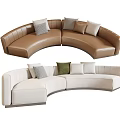 Curved Brown and Beige Sectional Sofa with Multi seat Design and Accent Pillows
