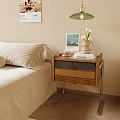 Modern Wooden Nightstand With Metal Legs Vase Books And Coffee Mug