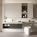 Modern Bathroom Vanity With Large Mirror Storage Countertop And Pendant Lighting