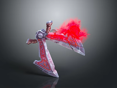 Ornate Battle Axe With Red Flame Effects And Intricate Metallic Carvings 3d model