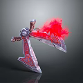 Ornate Battle Axe With Red Flame Effects And Intricate Metallic Carvings