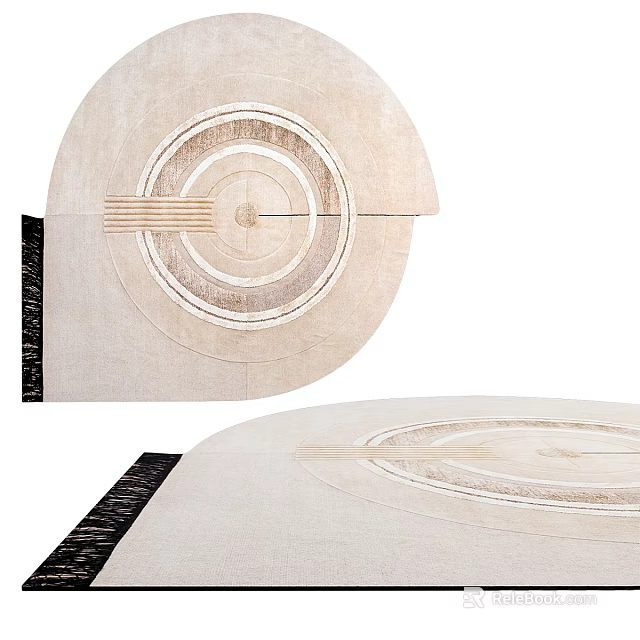 Stylish Rug With Circular Concentric Patterns And Neutral Beige Texture Design 3d model
