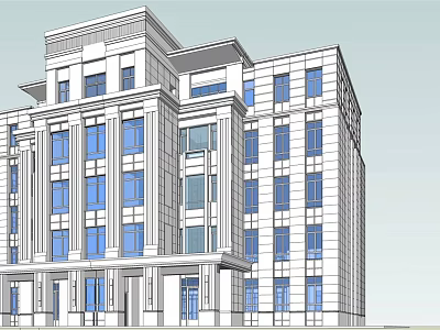 Modern Office Building With White Exterior Blue Windows And Multi Story Design 3d model