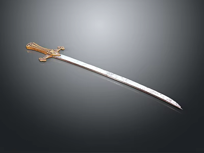 Ornate Ancient Sword With Golden Hilt And Shiny Silver Blade Design 3d model