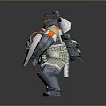 Futuristic Warrior In Armored Suit With Mechanical Shield And Weapon Standing Pose 3d model