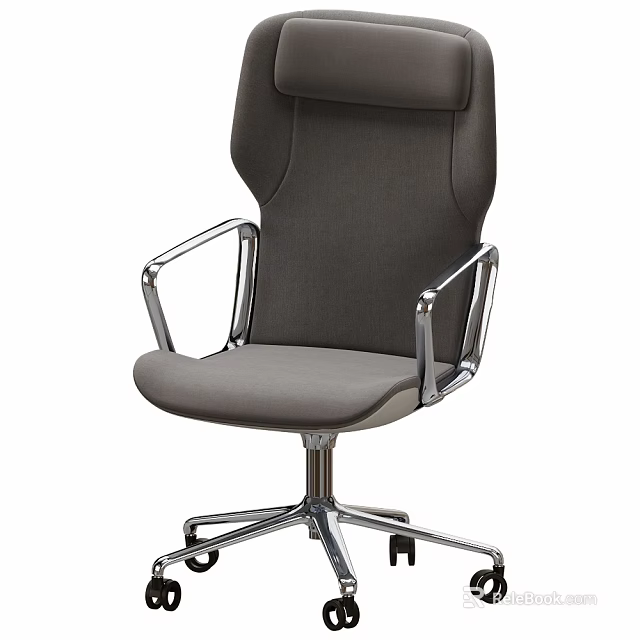 Ergonomic Gray Office Chair With Metal Armrests And Rolling Wheels For Workspace 3d model 