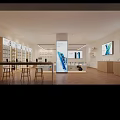 Modern Digital Store Interior Featuring Mobile Phones Display Screens Shelves Counters And Wooden Floors