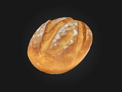 Homemade Freshly Baked Golden Brown Bread With Surface Stripes And Flour Dusting 3d model